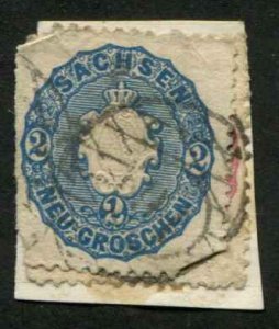 Germany Saxony SC# 18a Coat of Arms  Used  on piece/paper