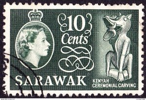 SARAWAK 1957 QEII 10c Deep Green SG193 FU