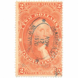 1862-71 $2 U.S. Internal Revenue, George Washington Scott R81d Conveyance, Red