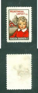 Finland. 1940is Poster Stamp. MNG. .Save The Children Aid. Child, House.