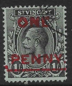 ST.VINCENT SG121 1915 1d ON 1/= BLACK ON GREEN USED