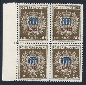 1946 SAN MARINO, No. 297 Overprinted Coat of Arms MNH/** QUARTINA BDF