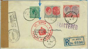 BK0442  - St KITTS - Postal History - Censored REGISTERED COVER to USA 1939