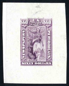 United States, Newspaper Stamps #PR79P1 Cat$90, 1879 $60 purple, large die pr...