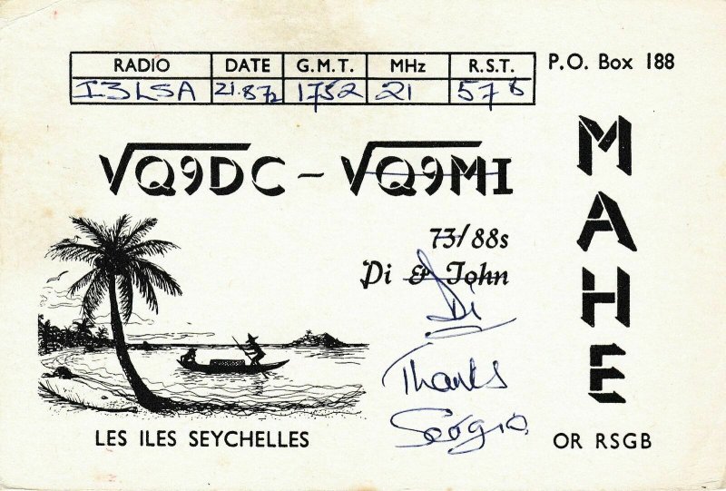 7293 Amateur Radio QSL Card  MAHE SEYCHELLES