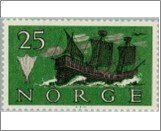 Norway Used NK 486   Cog 25 Øre Multicolor (Boats and Ships, Boats and Ships)