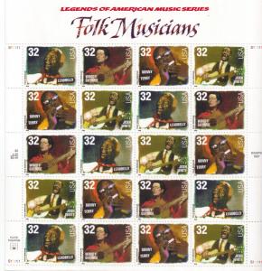 FOLK MUSICIANS 32c Sc 3212-3215 - Mint Sheet of 20