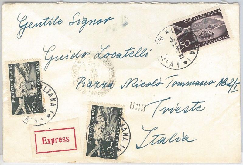 55983 -   YUGOSLAVIA -  POSTAL HISTORY:  EXPRESS COVER to ITALY  1956