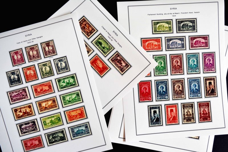 COLOR PRINTED FRENCH SYRIA 1916-1946 STAMP ALBUM PAGES (56 illustrated pages)