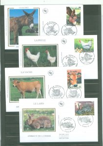 France 3018-3021 2004 Farm animals - chicken, rabbit, cow, burro