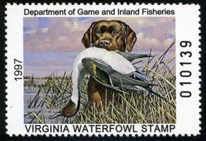 United States, Duck Hunting - State #VA10 Cat$12, Virginia, 1997 ($5) Pintail...