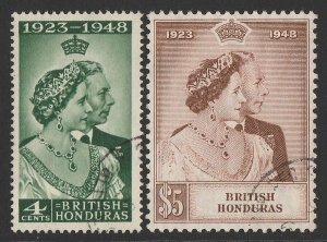 BRITISH HONDURAS 1948 KGVI Silver Wedding set 4c & $5.  