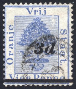 Orange Free State 1882 3d on 4d Ultramarine Tree SG 42 Sc 26 VFU Cat £65($88)