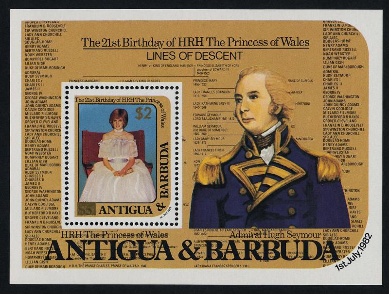 Antigua 797,9,803-6 MNH Princess Diana 21st Birthday gold o/p