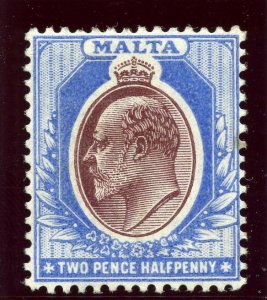 Malta 1904 KEVII 2½d maroon & blue MLH. SG 52. Sc 35.