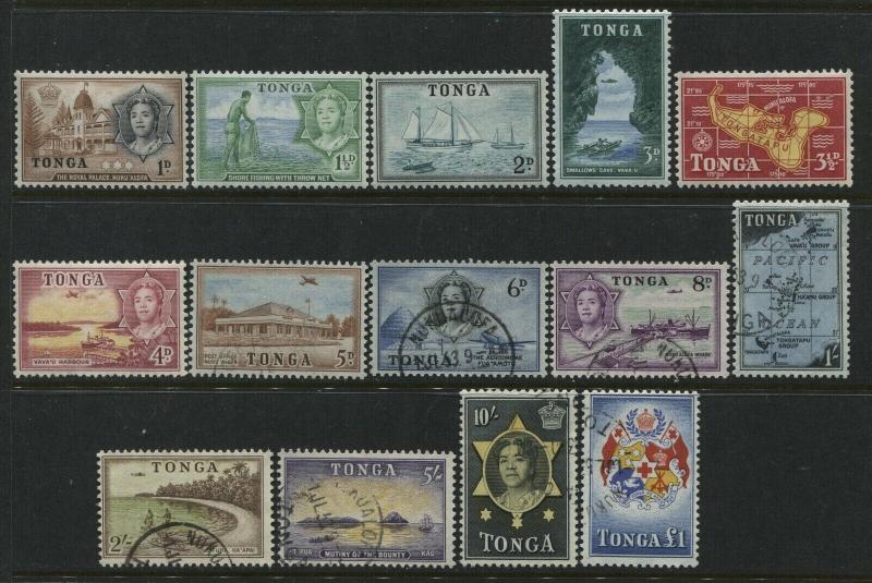 Tonga 1953 set 1d to 5d mint o.g., 6d to £1 used