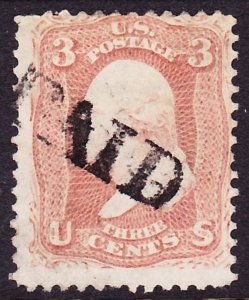 Scott 65, Used, 3c Civil War, PAID Cancel, light creases