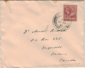 Antigua 1921 SG70 1 1/2d KGV ON Cover