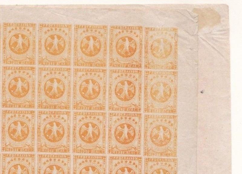 VENEZUELA 1863 FULL SHEET 153 IMPERF STAMPS ½ REAL YELLOW,  FOLDED  REF 6170