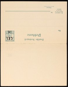 SAMOA 1914 GRI ½d on Yacht 5pf+5pf double reply Postcard, Mi P3 cat €150. 