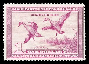 Scott RW5 1938 $1.00 Duck Stamp Mint Fine+ OG NH Cat $425