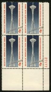 #1196 4c Seattle World's Fair, Plate Block [27177 LR] **ANY 5=FREE SHIPPING**