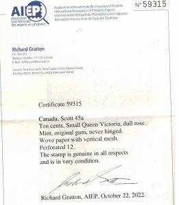 Canada #45a Extra Fine Never Hinged **With Certificate**