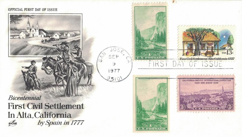 1977 FDC, #1725, 13c 1ct Civil Settlement Alta CA, Art Craft - combo #1