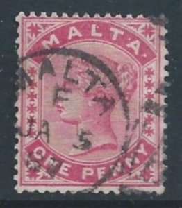 Malta #9a Used 1p Queen Victoria - Wmk. 2 - Rose