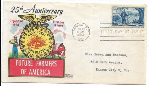 US 1024 (Me-10) 3c Future Farmers on FDC Fluegel Multi-Color Cachet ECV $30.00