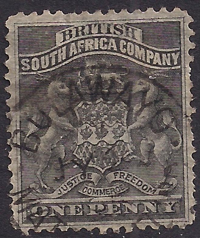 British South Africa Company 1892 - 93 QV 1d Black used SG 1 ( A103 )