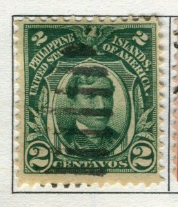 PHILIPPINES;  1906 early Portraits issue Wmk. Single Lined used 2c. value