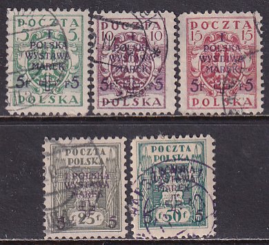 Poland 1919 Sc B6-10 First Polish Philatelic Exhibition Perf 11.5 Stamp Used