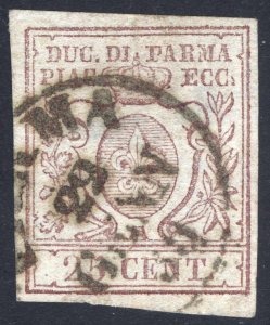 Italy Parma 1857 25c Red Brown, Scott 10 VFU Cat $210