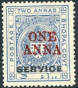 Bhopal SGO327d 1a (V) on 2a Ultramarine M/M (vertical crease) 