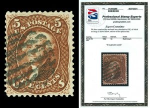 Scott 75 1862 5c Red Brown Jefferson Issue Used Fine Grid Cxl Cat $425 PSE CERT!