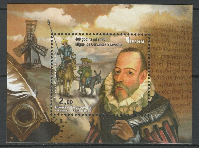 Bosnia and Herzegovina 2016 Famous People Miguel de Cervantes MNH Block