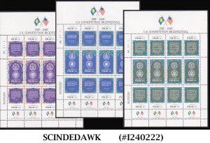 PALAU - 1987 U.S. CONSTITUTION BICENTENNIAL - SET OF 3 SHEETS MINT NH