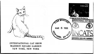 US SPECIAL EVENT AND PICTORIAL CANCEL COVER INTERNATIONAL CAT SHOW TICA N.Y 1988