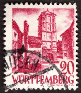 1948, Germany, French Occupation of Wurttemberg 20pf, Used, Sc 8N34