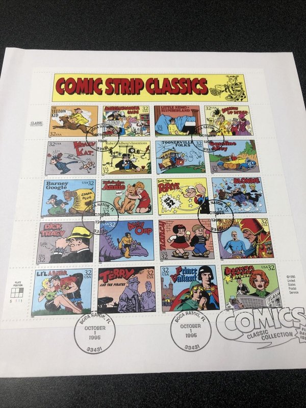 US 3000 Comic Strip Classics Souvenir Sheet Of 20 First Day Cover 1995
