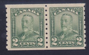 Canada 161 MNH OG 1929 2c Green KG V Perf 8 Vert Coil Pair Scv $150.00