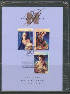 AUSTRALIA Sc#1567-1569 1996 Christmas Complete Used on NPC Card