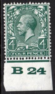 GB KGV 1924 4d Grey-Green SG424 Control B24 Mint Hinged