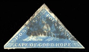 Cape of Good Hope #13 Cat$135, 1863 4p dark blue, used