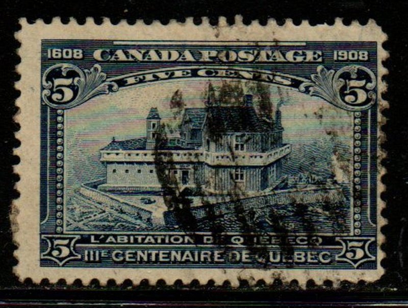 Canada Sc 99 1908 5c dark blue Champlain's Home stamp used