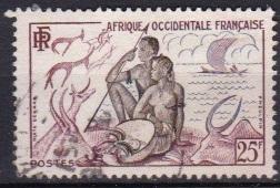 1954 French West Africa Scott 60 couple feeding antelopes used