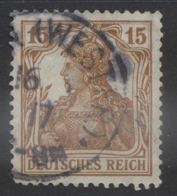 GERMANY. -Scott 99- Definitives -1916 - FU- Single  15pf  Yellow Brown Stamp3