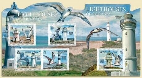 Solomon Islands - Lighthouses - 4 Stamp Set & Souvenir Sheet 19M-043