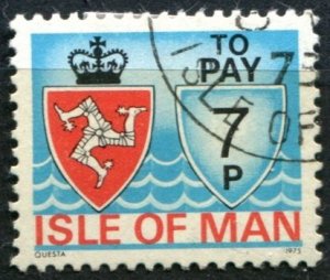 Isle of Man Sc#J12 Used, 7p bl & multi, Coat of Arms 1975 (1975)